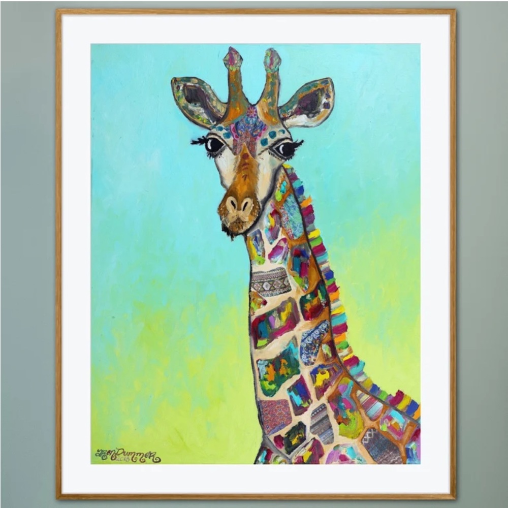 Boho Giraffe Art Print Oil Painting Whimsical Colorful African Animal Home Decor
